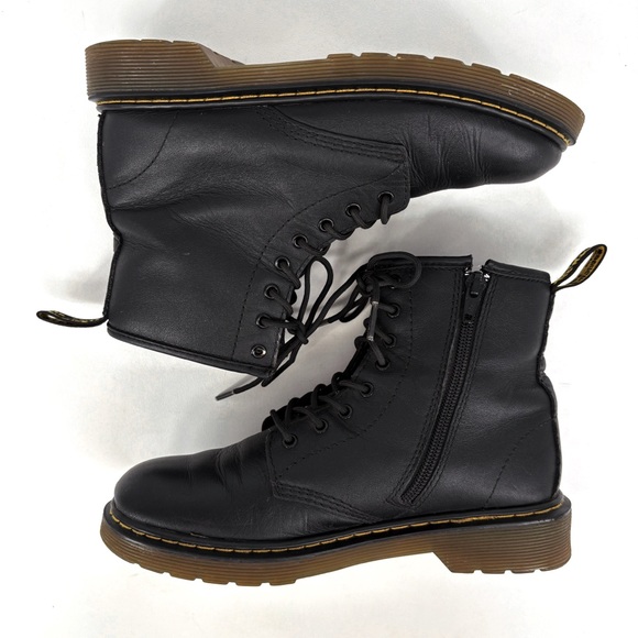 DR. MARTENS Delaney Black Leather Lace-Up Combat Boots 5 - Picture 11 of 16